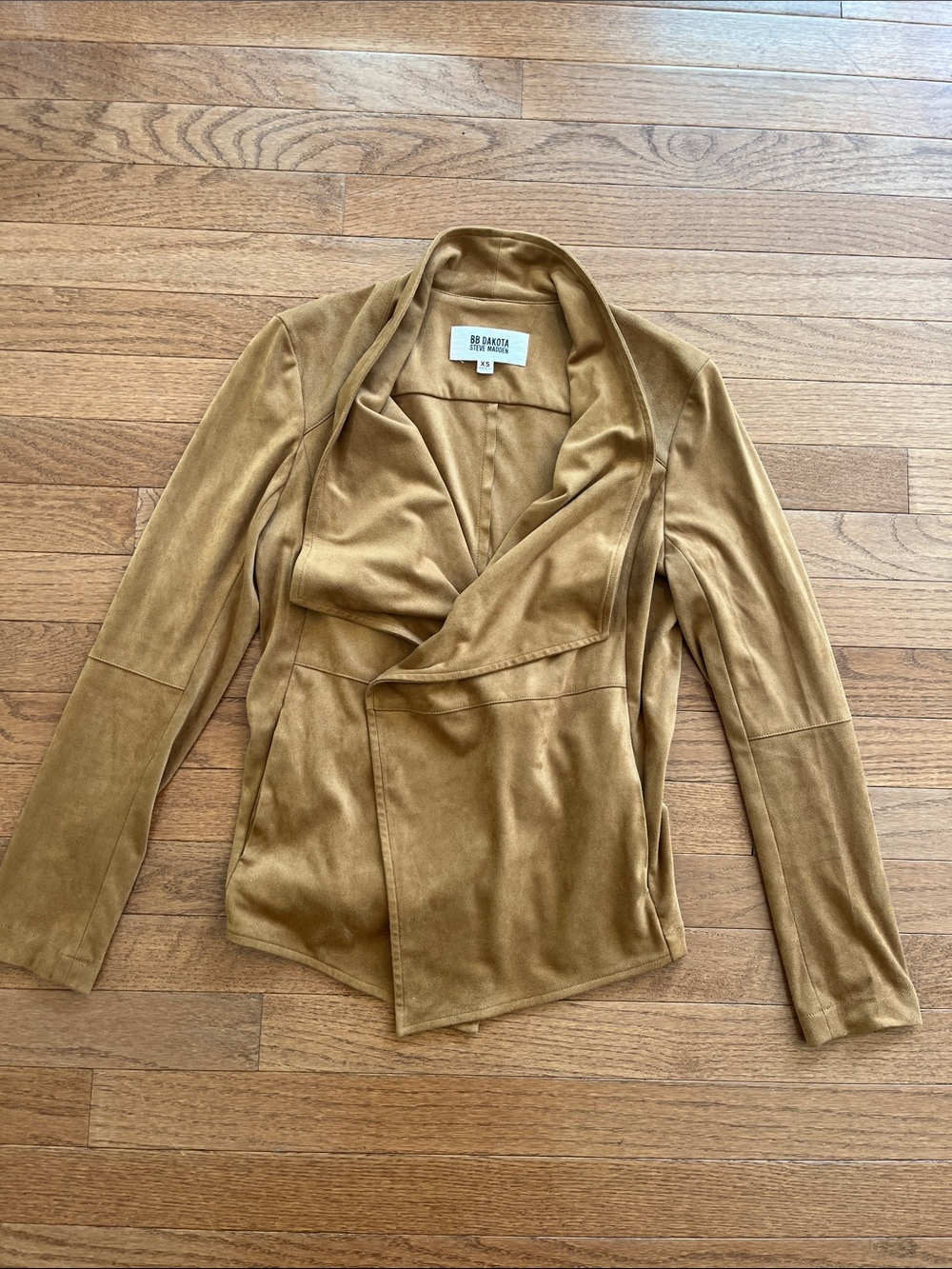 BB Dakota Camel Draped Open-Front Blazer